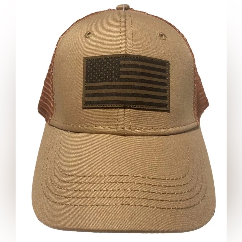 H3 Headwear Baseball / Trucker Hat with American Flag Brown / Tan, New